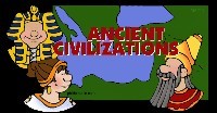 Cartoon Historic Characters with text Ancient Civilizations